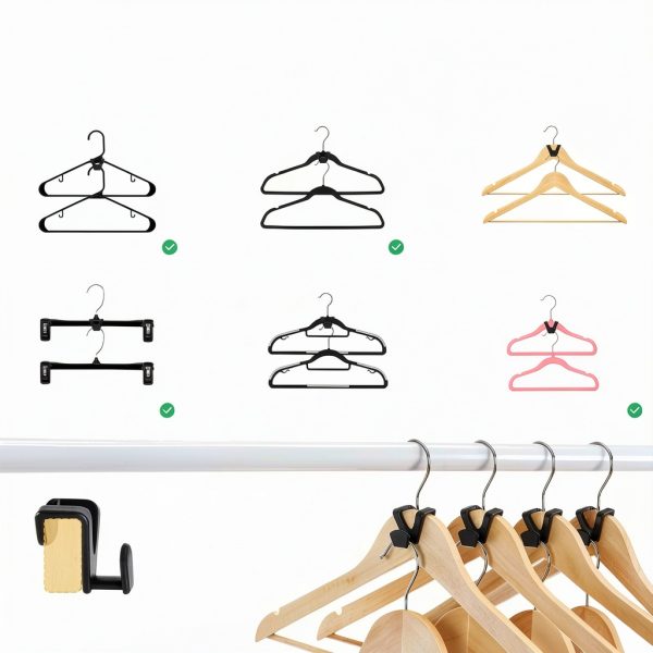 HOUSE DAY Hanger Connector Hooks Space Saving Plastic Black-3