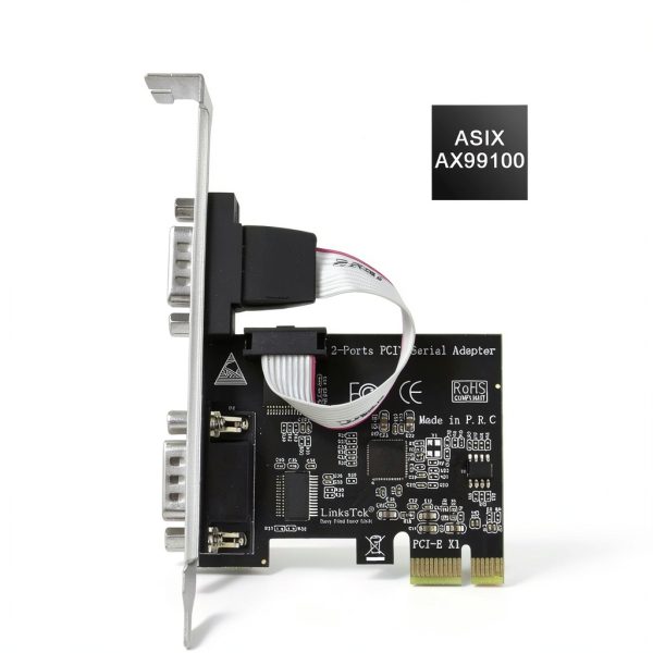 LinksTek 2-Ports PCIE RS232 DB9 Serial Card for Desktop PCs-1