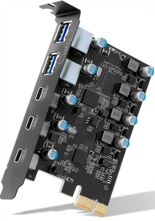 USB 3.0 PCIe Card YEELIYA 3 USB-C and 2 USB-A Ports No Extra Power-0