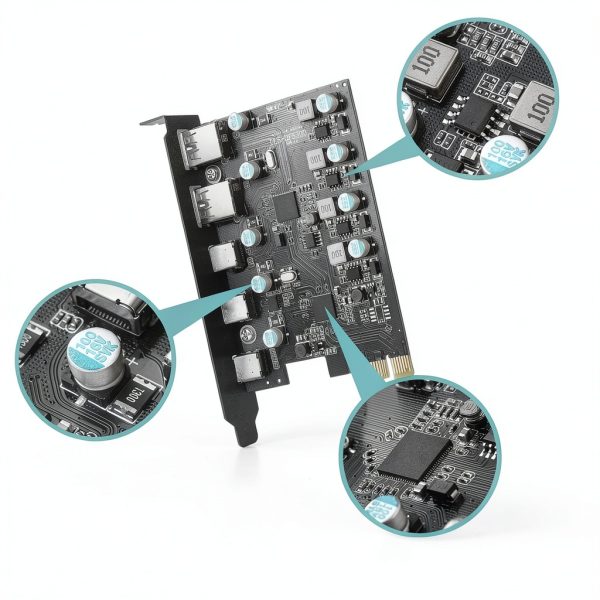 USB 3.0 PCIe Card YEELIYA 3 USB-C and 2 USB-A Ports No Extra Power-4