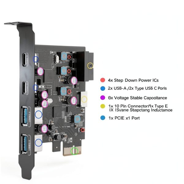 USB PCIe Expansion Card UP6210 by YEELIYA with 2 USB C and 2 USB A-4