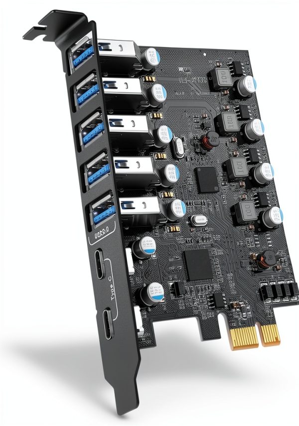 PCIE USB 3.0 Expansion Card 7 Ports (5X Type-A and 2 USB C) PCIe Card Super Speed PCI Express USB3 Hub Controller Adapter for Windows 11/10/8/7/XP and MAC OS/Linux-0